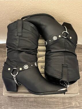 Dingo Women's Olivia Style Leather Boots Black Color Size-10W